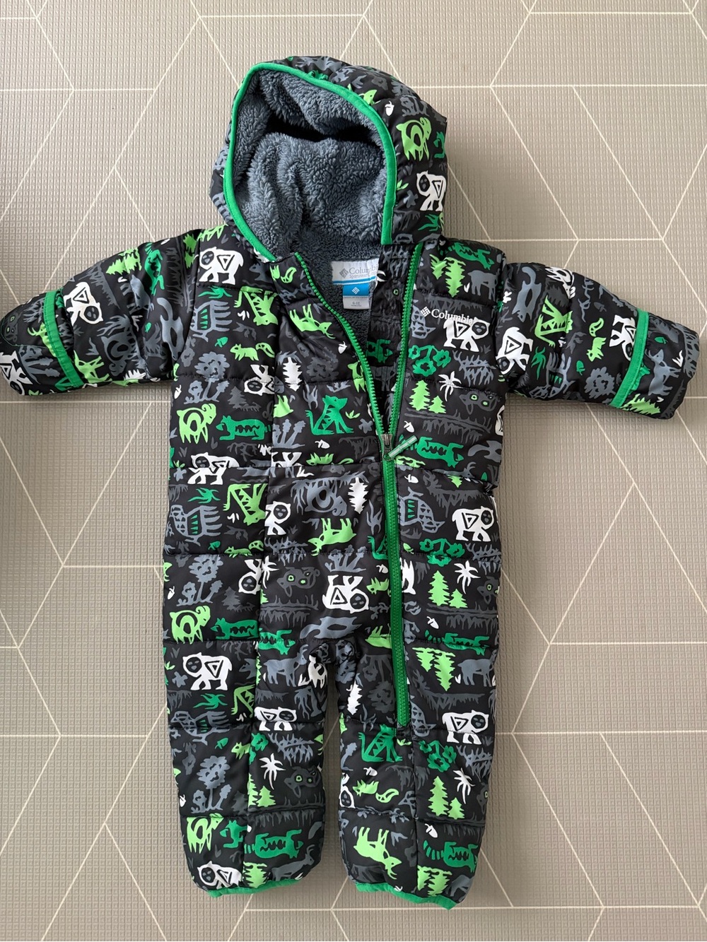 Columbia Black, Green & Gray Printed Kids One-Piece Snowsuit